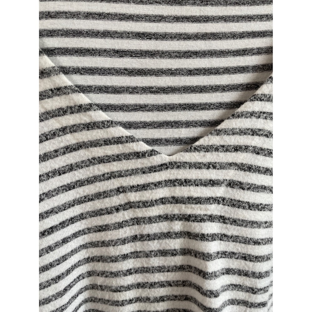 Lucky Brand Womens Striped Hooded Pullover V-Neck Lightweight Sweater Grey Large - Picture 2 of 10